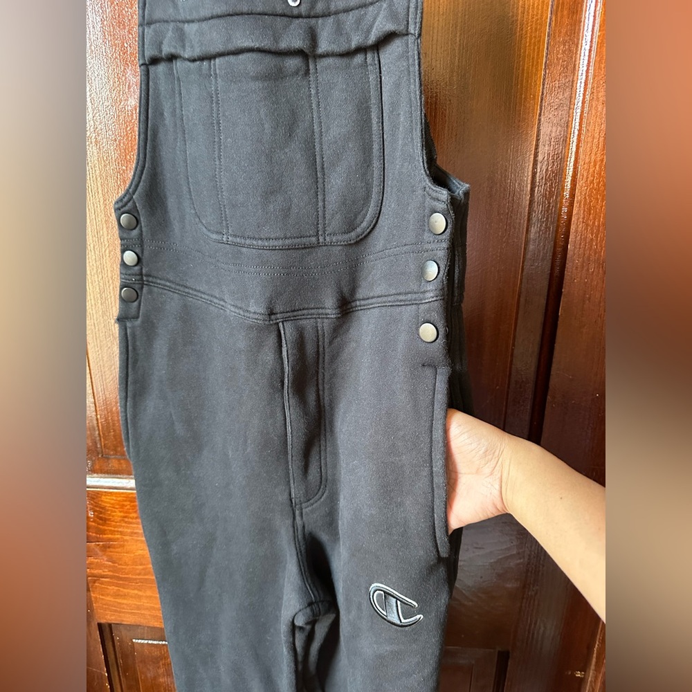 Champion Super Fleece Overalls Mens Sz XS Black Spellout Sweatpants Jogger 30x28 - Picture 6 of 11